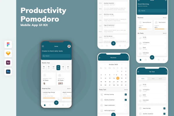 Productivity & Pomodoro Mobile App UI Kit