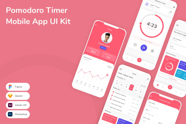 Pomodoro Timer Mobile App UI Kit