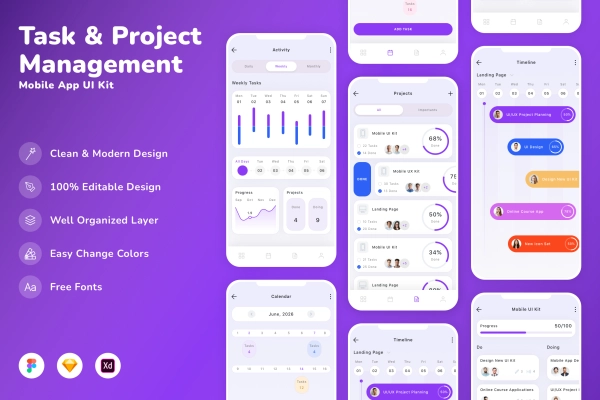ask & Project Management Mobile App UI Kit