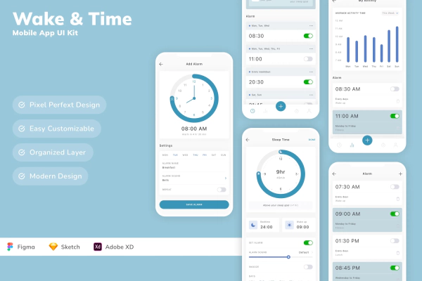Wake & Time Mobile App UI Kit