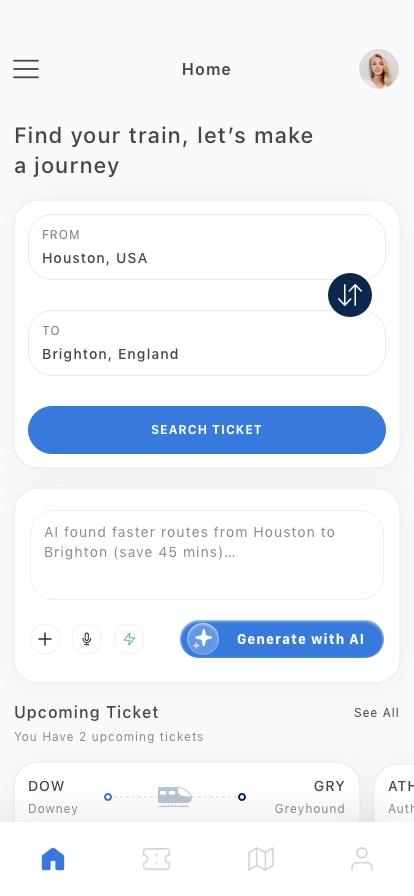 AI Train Ticket Mobile App UI Kit - Screenshot 1