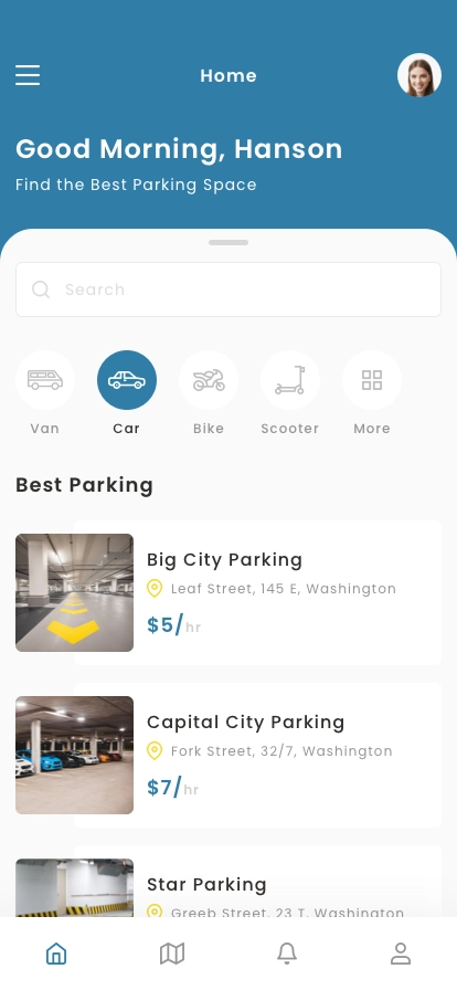 Find Parking Space Mobile App UI Kit - Screenshot 1