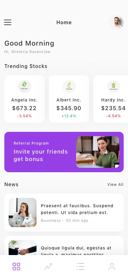 Stock Market Mobile App UI Kit - Screenshot 2