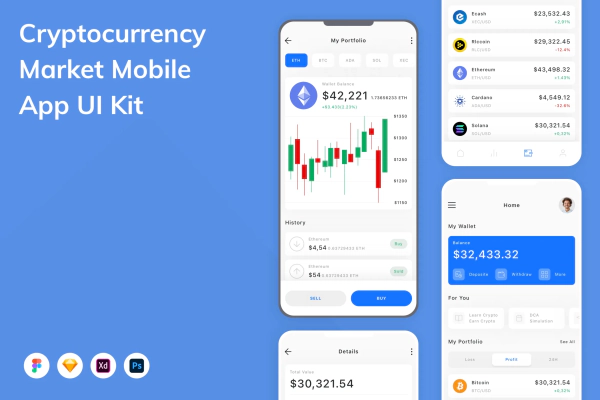 Cryptocurrency Market Mobile App UI Kit