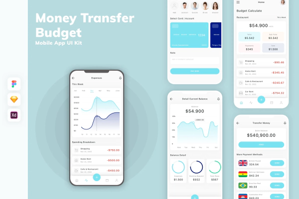 Money Transfer & Budget Mobile App UI Kit