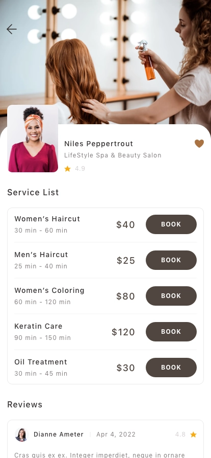 Beauty & Hair Salon Mobile App UI Kit - Screenshot 2