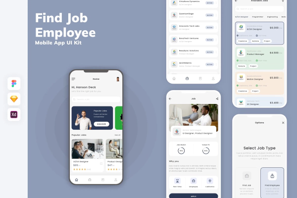 Find Job & Employee Mobile App UI Kit