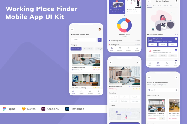 Working Place Finder Mobile App UI Kit
