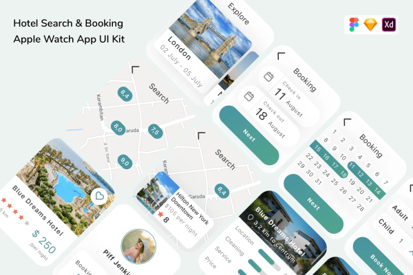Hotel Search & Booking Apple Watch App UI Kit