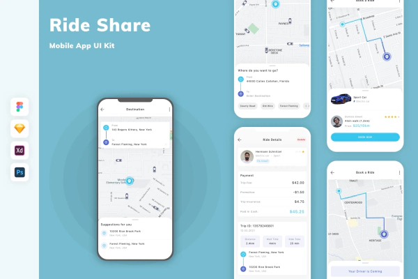 Ride Share Mobile App UI Kit