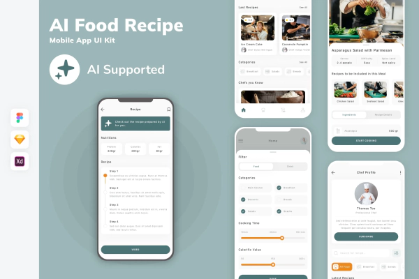 AI Food Recipe Mobile App UI Kit