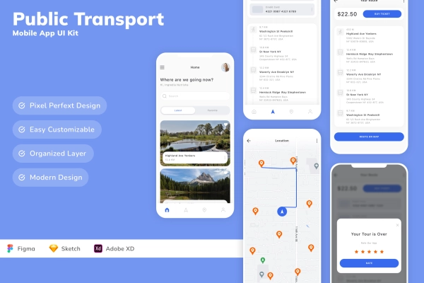 Public Transport Mobile App UI Kit