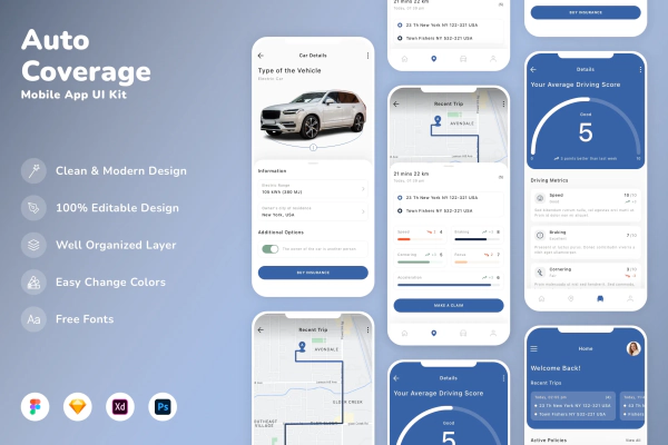 Auto Coverage Mobile App UI Kit