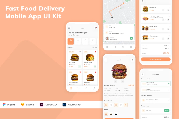 Fast Food Delivery Mobile App UI Kit