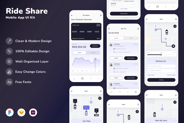 Ride Share Mobile App UI Kit