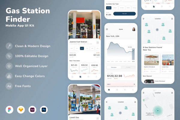 Gas Station Finder Mobile App UI Kit