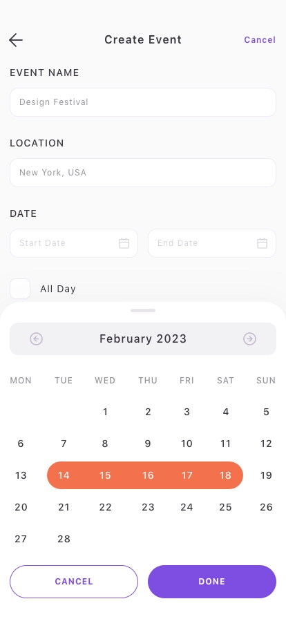 Event Calendar Mobile App UI Kit - Screenshot 2