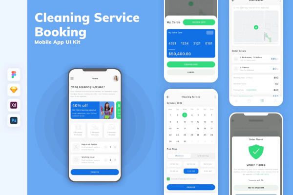 Cleaning Service Booking Mobile App UI Kit