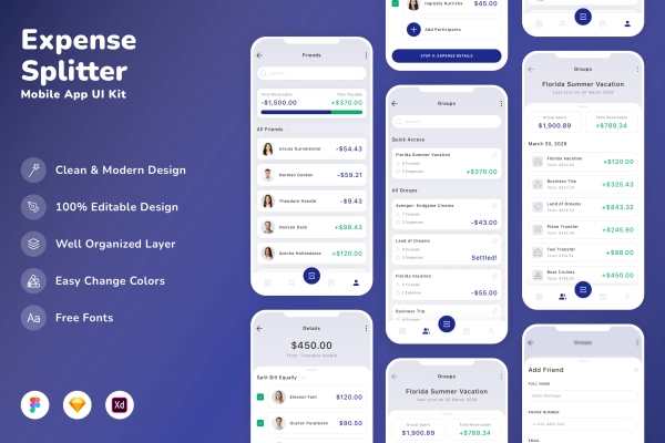 Expense Splitter Mobile App UI Kit