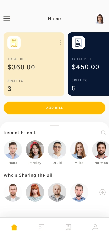 Split Bill Mobile App UI Kit - Screenshot 1