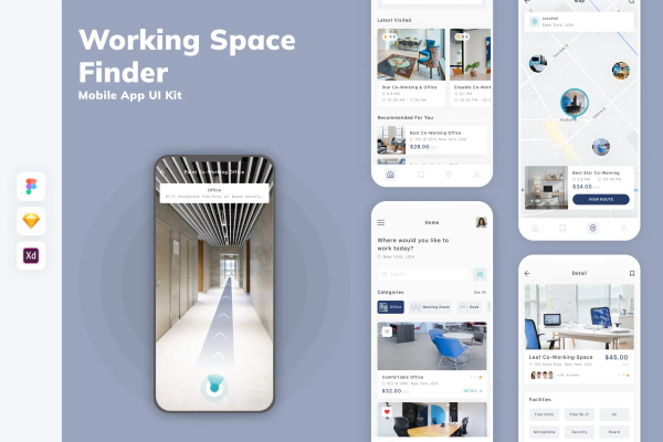 Working Space Finder Mobile App UI Kit