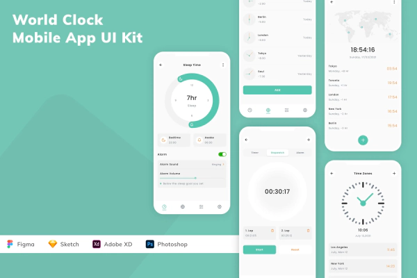 World Clock Mobile App UI Kit