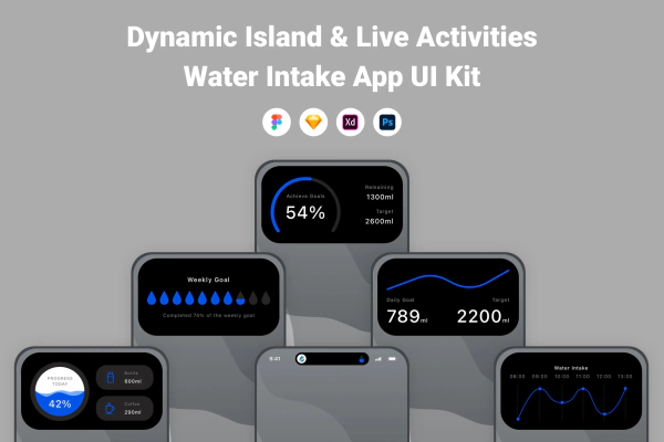 Dynamic Island & Live Activities Water Intake App UI Kit