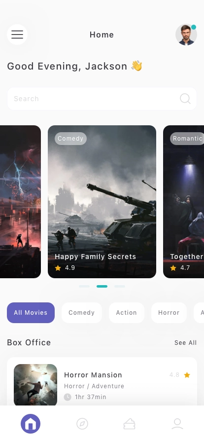 Movie & Cinema Ticket Mobile App UI Kit - Screenshot 1