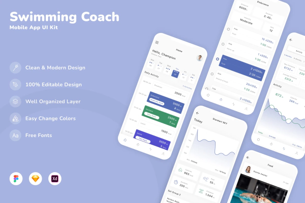 Swimming Coach Mobile App UI Kit