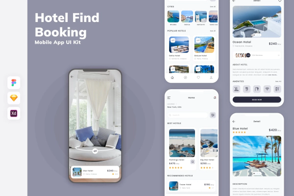 Hotel Find & Booking Mobile App UI Kit
