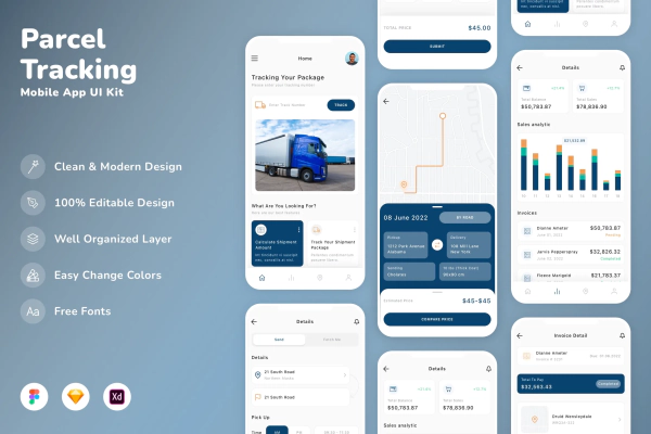 Parcel Tracking Mobile App UI Kit