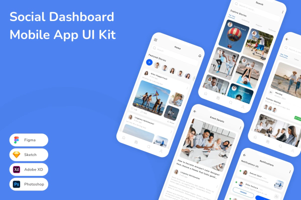 Social Dashboard Mobile App UI Kit
