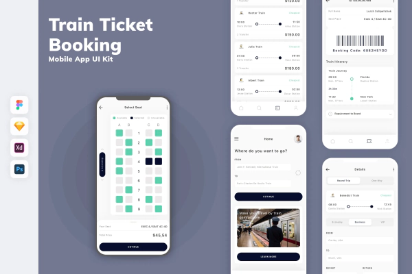 Train Ticket Booking Mobile App UI Kit