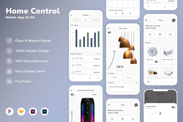 Home Control Mobile App UI Kit