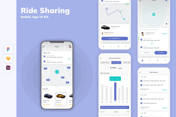 Ride Sharing Mobile App UI Kit
