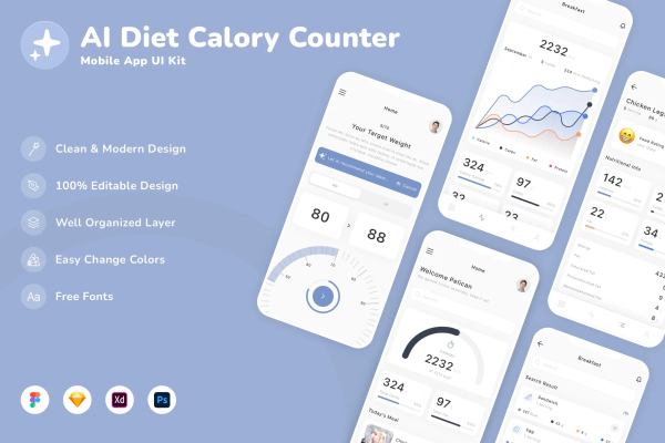 AI Diet Calory Counter Mobile App UI Kit