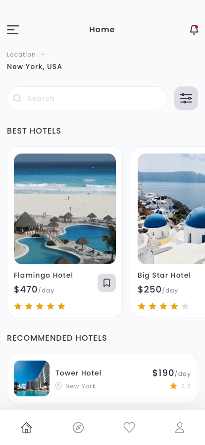 Hotel Find & Booking Mobile App UI Kit - Screenshot 1