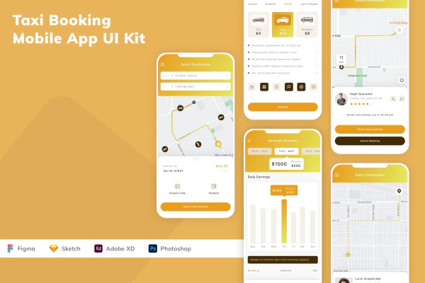 Taxi Booking Mobile App UI Kit