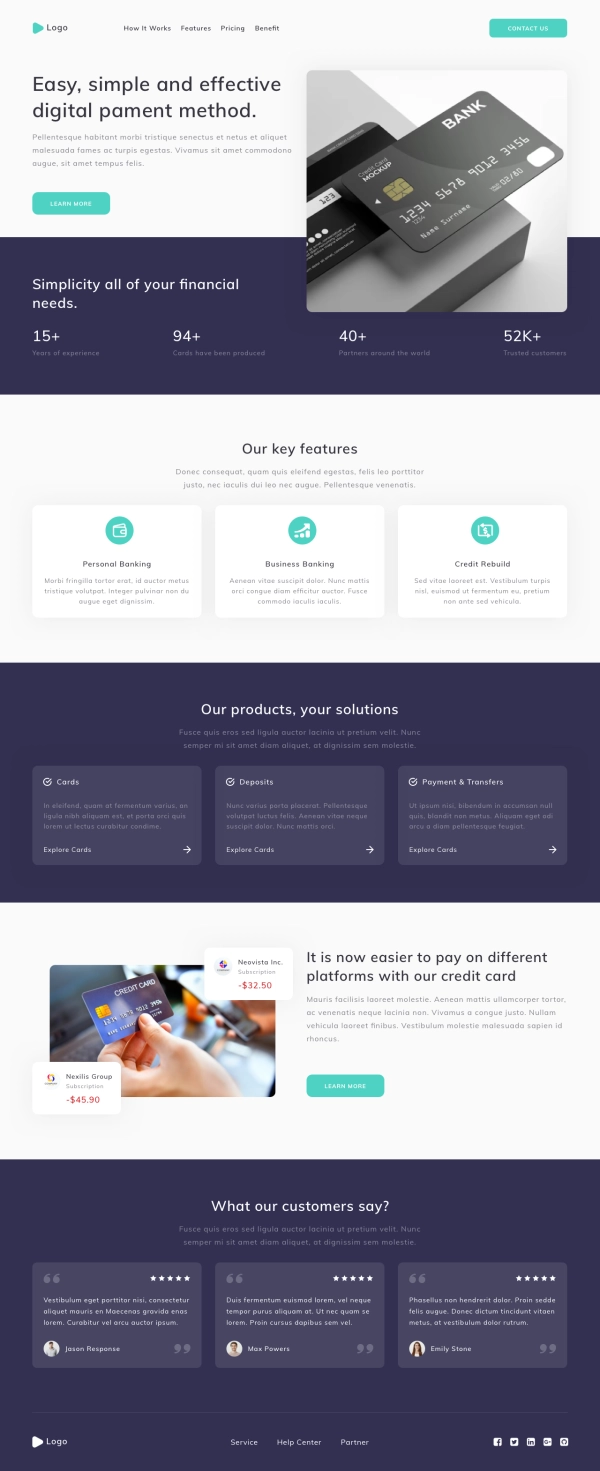 Credit Card & Finance Landing Page Template UI Kit - Screenshot 1