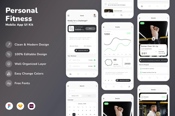 Personal Fitness Mobile App UI Kit