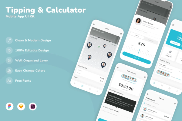 Tipping & Calculator Mobile App UI Kit