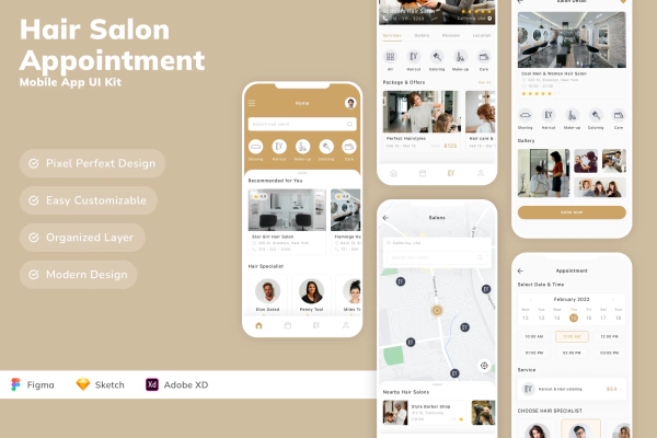 Hair Salon Appointment Mobile App UI Kit