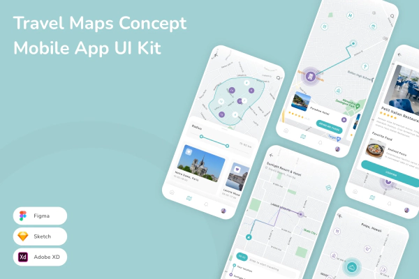Travel Maps Concept Mobile App UI Kit