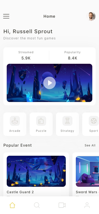 Game Center Mobile App UI Kit - Screenshot 1