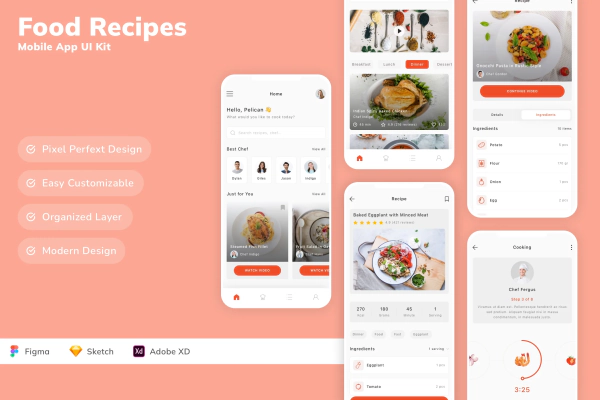 Food Recipes Mobile App UI Kit