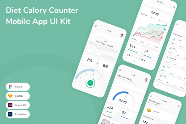 Diet Calory Counter Mobile App UI Kit