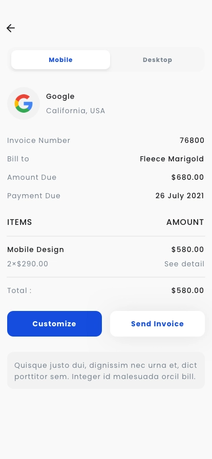 Invoicing and Billing Management Mobile App UI Kit - Screenshot 4