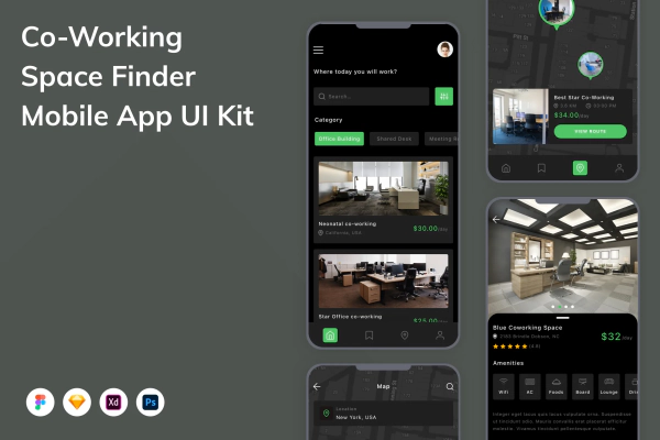 Co-Working Space Finder Mobile App UI Kit
