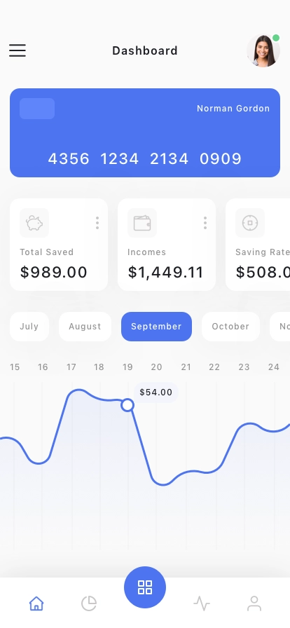Track & Save Dashboard Mobile App UI Kit - Screenshot 1