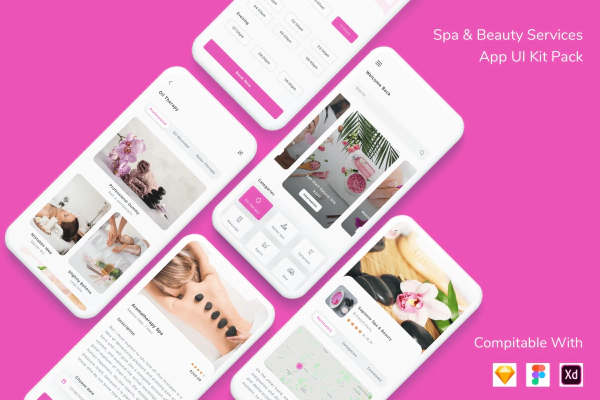 Spa & Beauty Services App UI Kit Pack